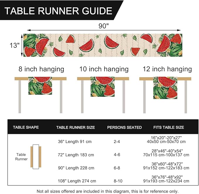 Seliem Hello Summer Watermelon Table Runner, Tropical Fruit Kitchen Dining Table Decor, Seasonal Burlap Home Decoration Indoor Outdoor Party Supply 13 x 90 Inch