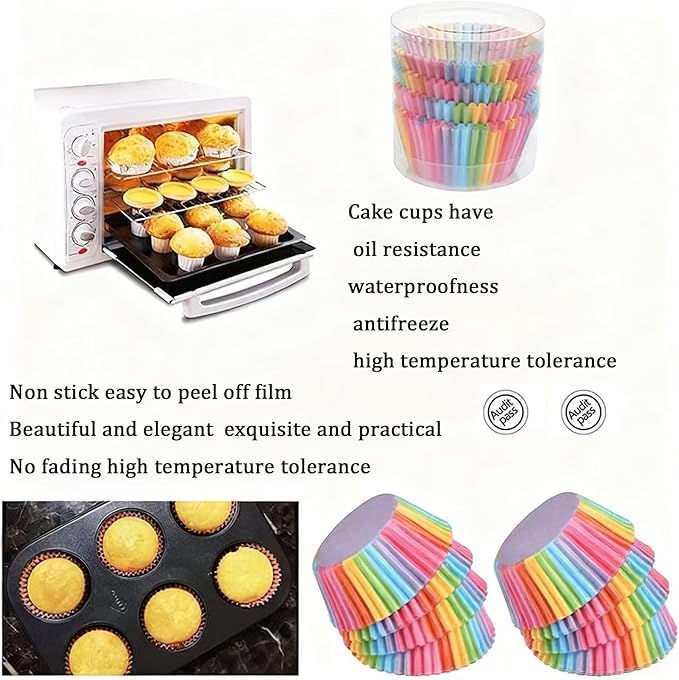 100 Pack Rainbow Cupcake Liners, Standard Size Greaseproof Baking Cups, Colorful Muffin Wrappers for Birthday Party, Wedding, cupcake liners for baking