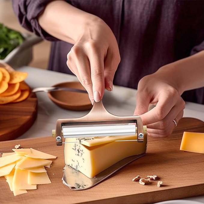 TOPULORS Cheese Slicer - Cheese Cutter - Stainless Steel Wire Cheese Slicer for Mozzarella, Cheddar, Gouda, And More Block Cheese - Heavy Duty Slicer With 1 Extra Replacement Cutting Wire