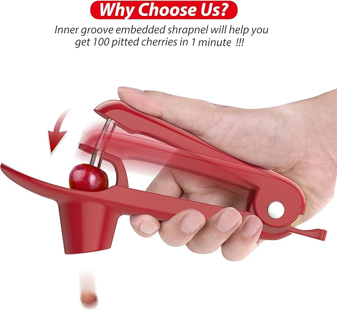 Cherry Pitter - UCMORX Stainless Steel Cherries Pitter Tool Cherries Corer Cherry Remover for Making Cherry Jam with Lock Design(Red)