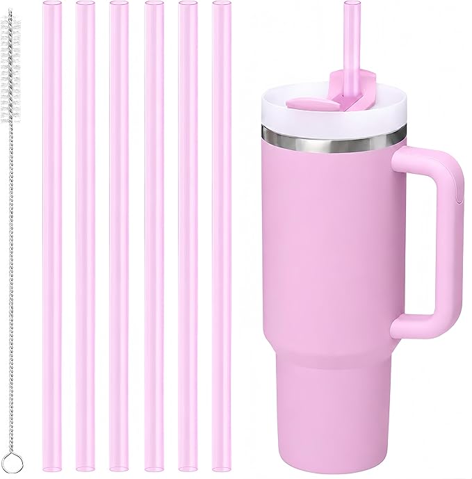 Joshey 10.5 Inch Tritan Replacement Straws for Stanley 30oz Tumbler - 6 Pack Reusable Long Straws with Cleaning Brush, Fits 30oz Stanley Cup Accessories, BPA-Free (Pink)