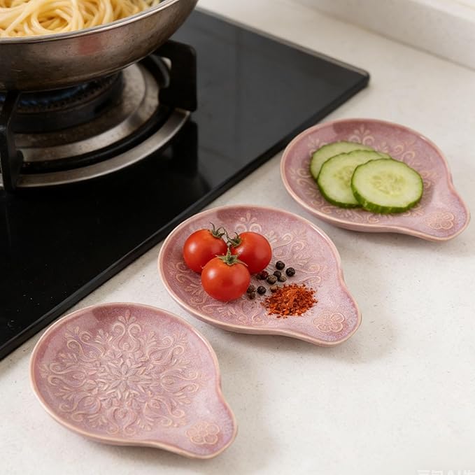 Farmhouse Ceramic Spoon Rests Holder for Kitchen Counter Stove Top (Purple-A3)