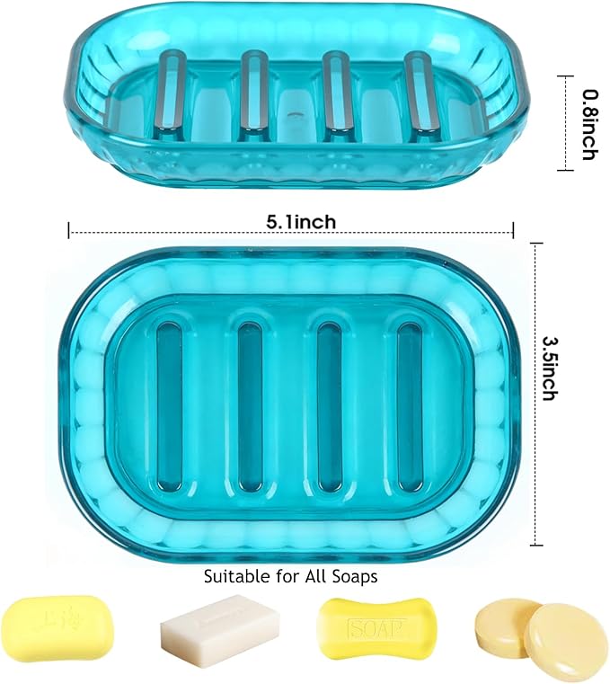 AMUONTY 2 Pack Soap Dish Holder for Bar Soap, Bathroom Soap Dishes Bar Soap Holder Tray, Soap Dishes for Shower Bathroom, Kitchen Sink Soap Dish, Blue