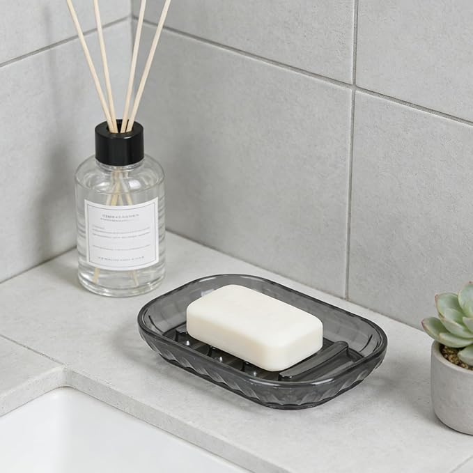 AMUONTY 2 Pack Soap Dish Holder for Bar Soap, Bathroom Soap Dishes Bar Soap Holder Tray, Soap Dishes for Shower Bathroom, Kitchen Sink Soap Dish, Black