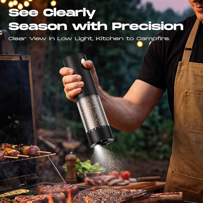 Electric Salt and Pepper Grinder Set, Rechargeable Automatic Salt and Pepper Shaker with 6 Adjustable Coarseness, Large-Capacity Pepper Mill Kitchen Appliances Gifts for Women(Black）