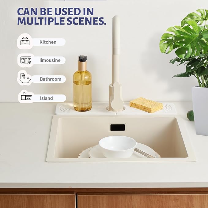 Stone Faucet Mat for Kitchen Sink，Super Absorbent Diatomite Fast Drying Stone and Bathroom Stone Tray for Counter Quick Drying Splash Guard,Prevents Moisture Buildup Sink(White,15.8" x 3.9")