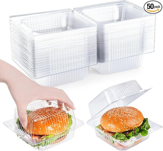 50 Pack Clear Clamshell Food Containers, Disposable Plastic Hinged Clamshell Take Out Container with Lids, To Go Food Containers for Dessert, Hamburger, Cakes Slice, Cookies, Salads, Snacksetc