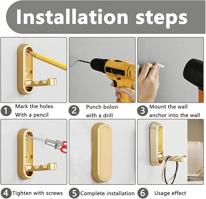 Gold Foldable Wall Hooks, Metal Foldable Hooks Wall Wount for Bathroom, Kitchen, Bedroom – Space-Saving, for Towels, Coats, Bags, Easy Installation (Black, 4PCS)