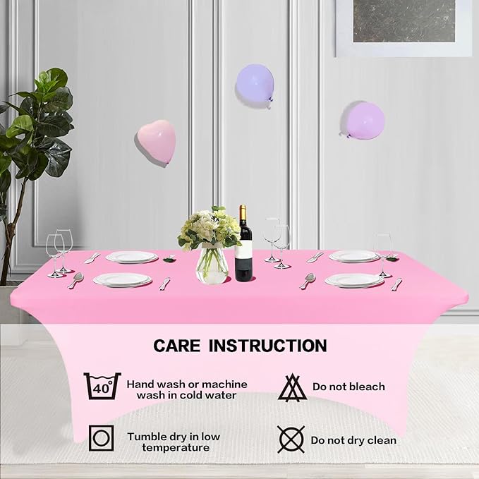 IVAPUPU 2 Pack 6FT Table Cloth for Rectangular Fitted Events Stretch Pink Table Covers Washable Spandex Spring Tablecloth Protector for Party, Wedding, Cocktail, Banquet, Festival