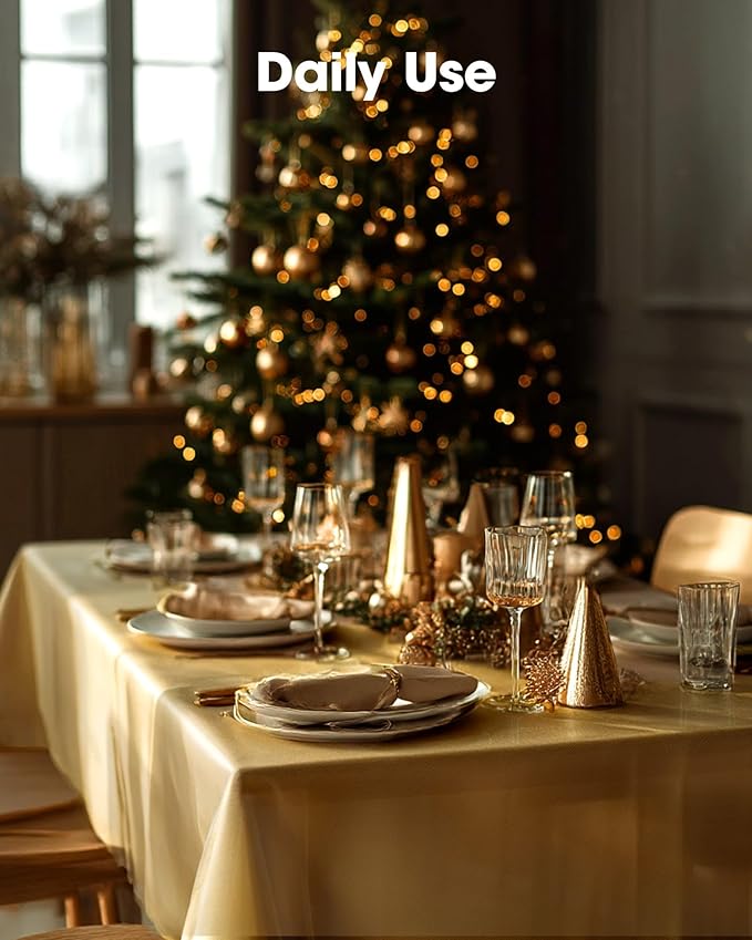 Pureegg Plastic Table Cloth Disposable 10 Pack, 54 x 108 Inch Table Cloths, Graduation Decorations, Thanksgiving, Christmas Tablecloths, Rectangle, Plastic Cover, Leakproof & Sturdy, Gold
