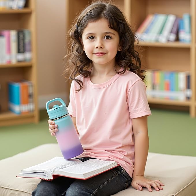 Fijinhom 12oz Water Bottle for School, Water Bottles with Straws, Insulated Water Bottles, Stainless Steel Vacuum Insulated Bottle, Leak-Proof, BPA-Free, Candy Couple