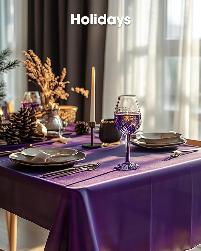 Pureegg Plastic Table Cloth Disposable 3 Pack, 54x108 Inch Rectangular Table Cloth, Leakproof Table Cover for Picnic, Graduation Party Tablecloths, Graduation Decorations Class of 2026, Purple