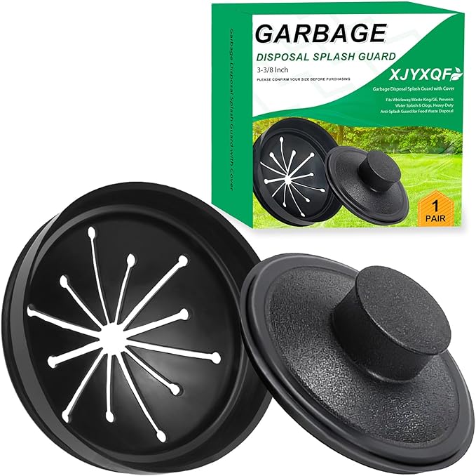 Garbage Disposal Splash Guard with Cover – 3-3/8 Inch Rubber Drain Stopper for Kitchen Sink, Fits Whirlaway/Waste King/GE, Prevents Water Splash & Clogs, Heavy-Duty Anti-Splash Guard (3-3/8 Inch)
