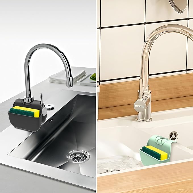 Sponge Holder for Kitchen Sink, Silicone Sink Saddle Caddy Organizer Rack, Sponges Holder Over Faucet, Hanging Kitchen Sink Organizer Organizer Accessories Rack Basket - Beige