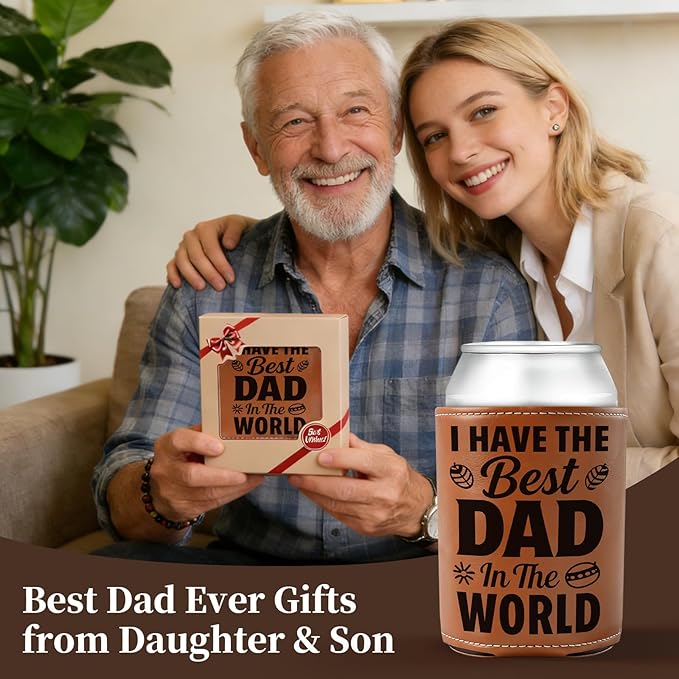 Fathers Day Gift for Dad- Keeps Cold 12Oz Can Cooler Insulated No Wet Hands, Dad Birthday Gifts from Daughter Son with Gift Box for Father's Day Retirement, Cauife Slim Can Koozie for Beer Soda