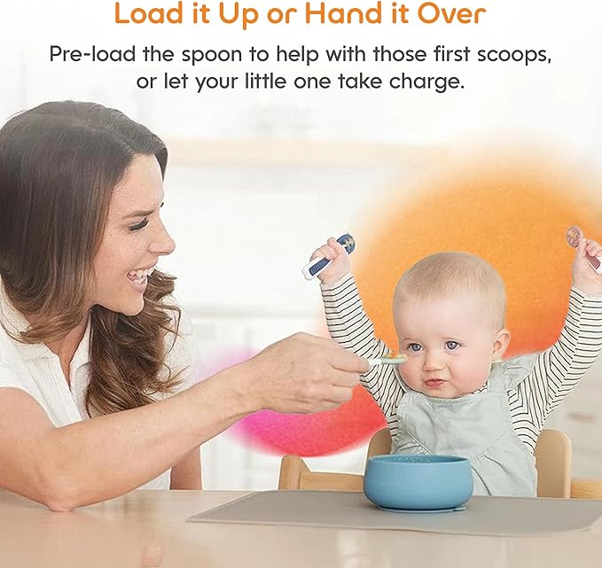 NumNum Baby Spoons Set, Baby Essentials Pre-Spoon GOOtensils for 6+ Months, First Stage Self-Feeding Spoons for Baby Led Weaning (BLW), Silicone Toddler Utensils, BPA-Free, 2 Pack Blue/Red