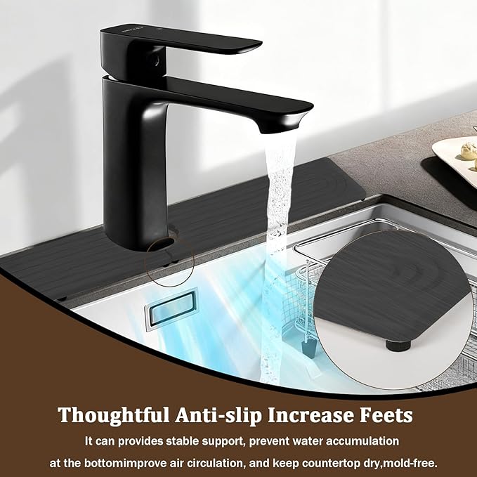 Fast Drying Faucet Mat for Kitchen Sink - 24 Inch Quick Dry Stone Diatomite Faucet Splash Guard & Drip Catcher with Sponge Foot Pads for Kitchen Sink, Bathroom Tray Counter Prevents Moisture Buildup