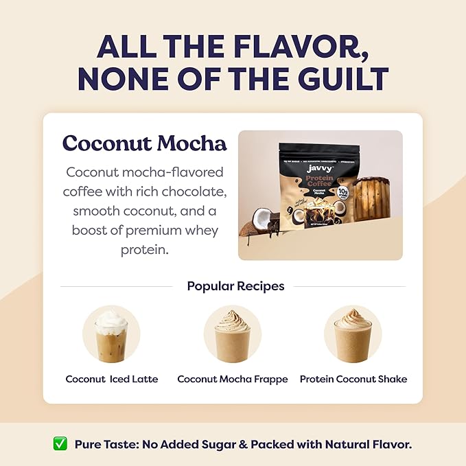 Coconut Mocha Protein Iced Coffee - Premium Whey Protein & Instant Iced Coffees - 100% Natural Cold Brew - Zero Artificial Flavors & Sweeteners, 80 mg Caffeine, No Added Sugar, 20 Servings