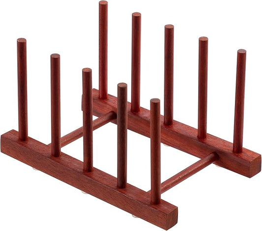 HBlife Padauk Wooden Dish Drying Rack - Home and Kitchen Organizer for Cups, Bowls, Pots, Lids, Cutting Boards & Plates Space-Saving for Cabinets Counters (4 Slots)