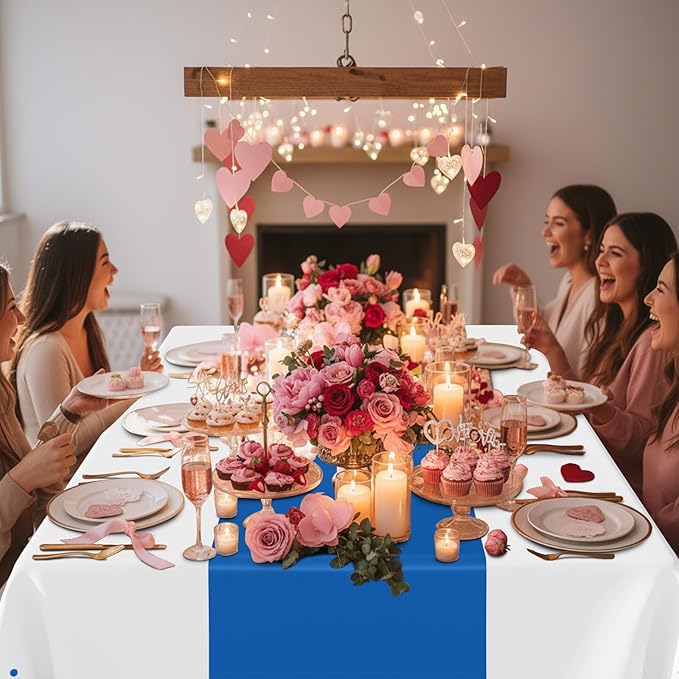 Smiry Plastic Table Cloth Disposable 3 Pack, 54 x 108 Inch Rectangle Waterproof Tablecloth, Printed Gold Table Runner Style for Birthday Weeding, Party Decorations, Leakproof & Sturdy, White and Blue