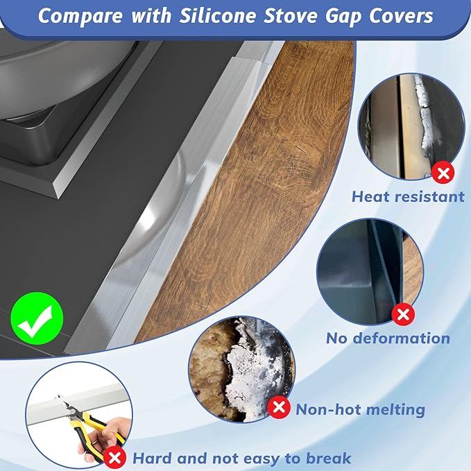 Stove Gap Covers Stainless Steel 2 Packs, 13.8~27.6 Inch Adjustable Heat Resistant Not Sharp Gap Filler, Easy to Clear Stove Counter Gap Cover Suitable for Even Surface (Silver)