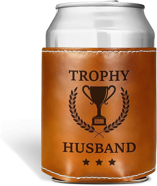 Fathers Day Gifts for Husband Men,Funny Gifts for Dad from Daughter,Mens Birthday Gag Cool Retirement Christmas Gifts for Him,Leather Can Cooler Sleeve Holder for Soda