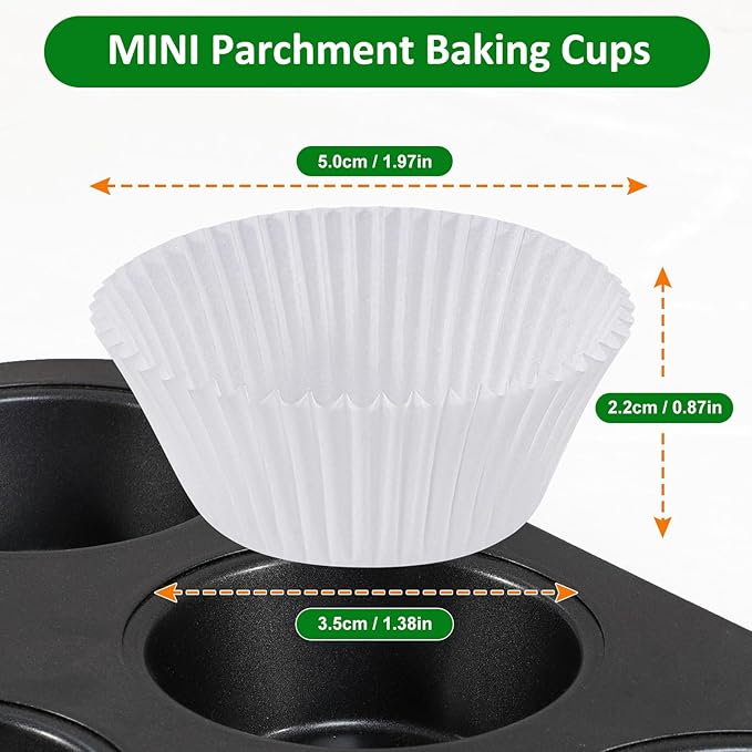 Caperci Parchment 400pcs Mini Cupcake Liners for Baking - White Paper Muffin Liners for Mini Muffin Pan, Balanced Non-Stick/Excellent Grease-proof, No Smell, Food Grade (White)