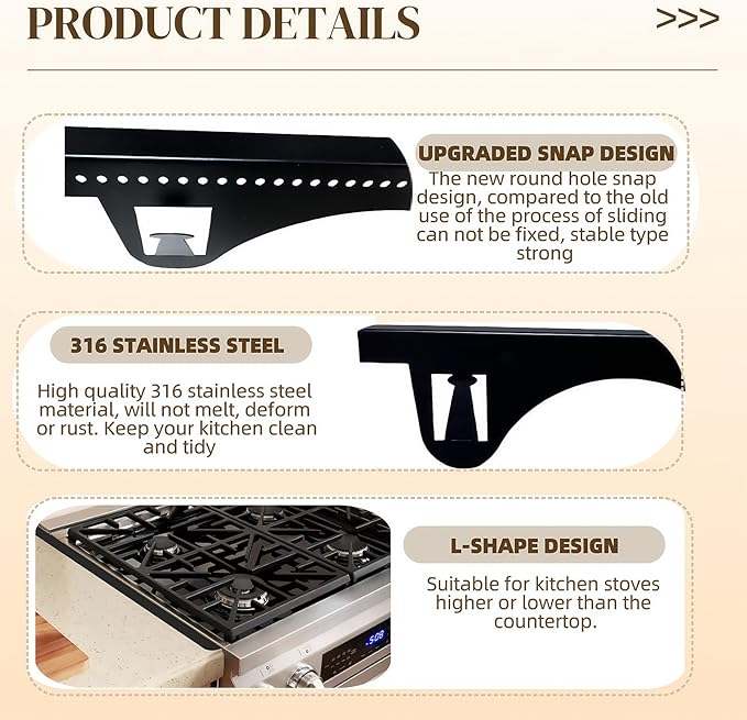 2 Pack Stainless Steel Stove Gap Covers, Kitchen Stove Gap Fillers, Heat Resistant Stove Guard Between Stove and Countertop, Snap-on design prevents shifting, adjustable from 13.8" to 26.8 "