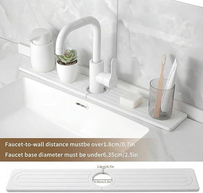 Premium Diatomite Stone Drying Mat for Kitchen Counter - Faucet Mat for Kitchen Sink, Sink Protector & Splash Guard, Quick-Dry Kitchen Sink Mat,Super Absorbent (White, 15.8"x4")