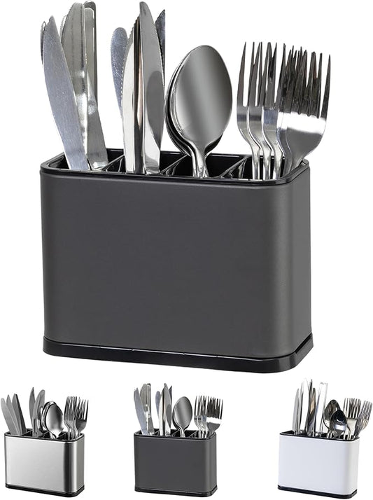 LIBODOUR Utensil Holder,Stainless Steel Caddy Counter,Spoon holder,4 Compartments Silverware Caddy,Capacity Flatware Spoon Fork Tool Cutlery Holder(Grey)