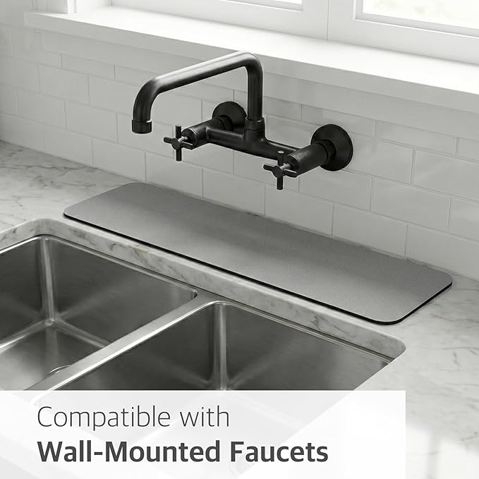Customizable Faucet Mat for Kitchen Sink: 30"L x 5.5"W DIY Cuttable Bathroom Counter Protector - Cut to Fit with 2 or 3 Hole & Oval Rectangle Square Faucet Design - Extra Long Absorbent Splash Guard
