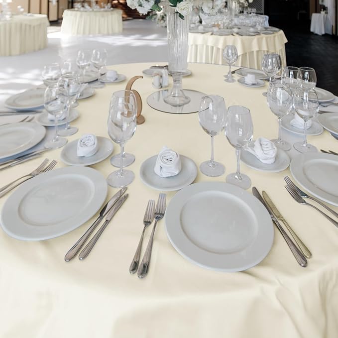 Fitable 6 Pack Ivory Round Tablecloths - 120 Inches in Diameter - Stain Resistant and Washable Table Clothes, Polyester Fabric Table Covers for Wedding, Party, Banquet, Formal Events