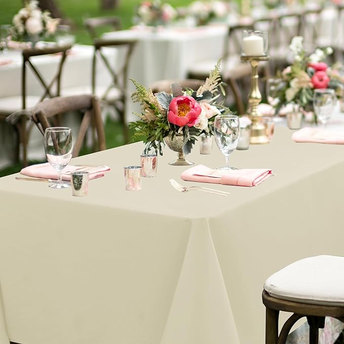 sancua Rectangle Tablecloths for 8 Foot Tables, 6 Pack - Washable Polyester Fabric Table Cloth for Wedding Party, Birthday, Banquet Reception, 60x120 Inch, Beige