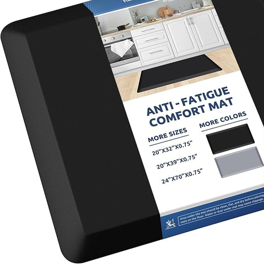KitchenClouds Kitchen Mat Cushioned Anti Fatigue Rug 24"x70" Water Resistant, Non Slip, Standing and Comfort Desk/Floor Mats for House Sink Office (Black,0.8inch)