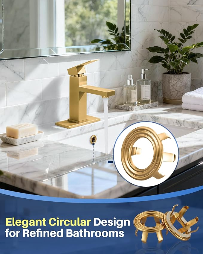 Sink Overflow Ring Brushed Gold: 2 Pack Solid Brass Bathroom Sink Overflow Trim Cover, Hole Insert Caps Replacement for Bathroom Kitchen Vanity Basin