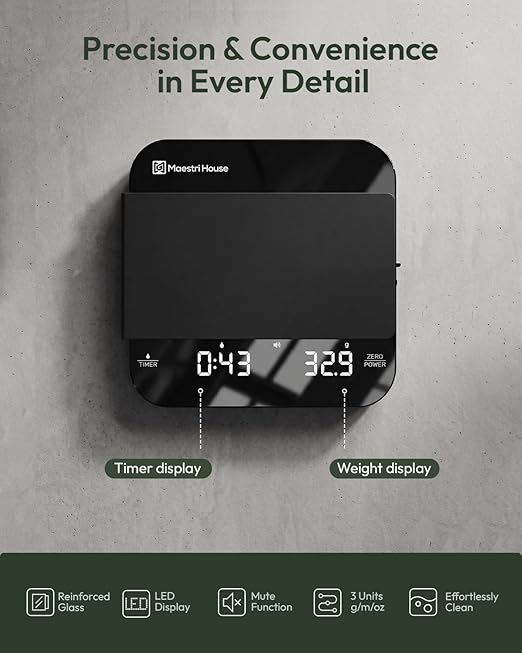 Maestri House Mini Coffee Scale with Timer, USB-C Rechargeable Espresso Scale, 2kg/0.1g Accurate Scale for Espresso and Pour-Over Coffee, Portable Digital Kitchen Scale with Auto Timer (Black&Silver)