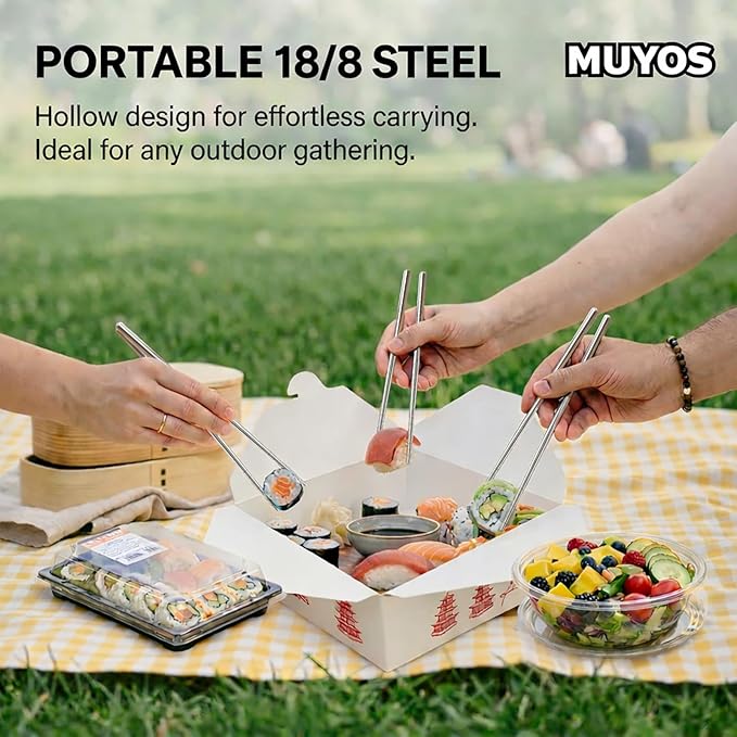 Stainless Steel Chopsticks 5 Pairs Reusable Multicolor Lightweight 304 Metal Chopsticks Square Lightweight Non-Slip Chop Sticks Dishwasher Safe Gift Set(Silver Hollow)