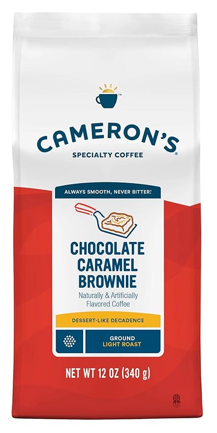 Cameron's Coffee Chocolate Caramel Brownie Flavored Ground Coffee, Light Roast, 100% Arabica, 12-Ounce Bag, (Pack of 6)