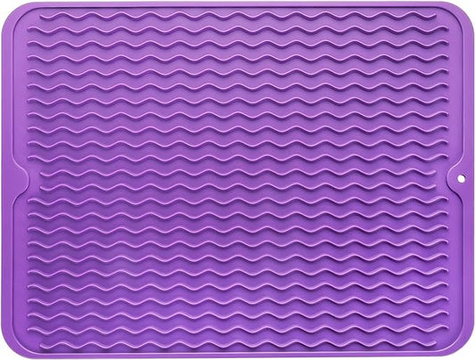 Silicone Dish Drying Mat for Multiple Usage,Easy clean,Eco-friendly,Heat-resistant Silicone Mat for Kitchen Counter or Sink,Refrigerator or drawer liner Purple L 16 inches x 12 inches
