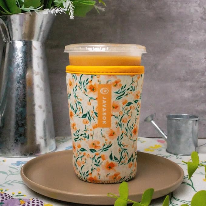 Sok It JavaSok Iced Coffee & Cold Soda Insulated Neoprene Cup Sleeve (Blush Blossoms, Small: 16-20oz)