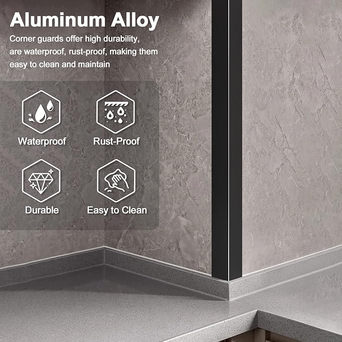 10PCS 48" Black Metal Corner Protectors, Aluminum Self Adhesive Corner Guards, Metal Wall Edge Protector Strip, Furniture Corner Protectors, Wall Cabinet Baseboard Decoration 48" x 2"