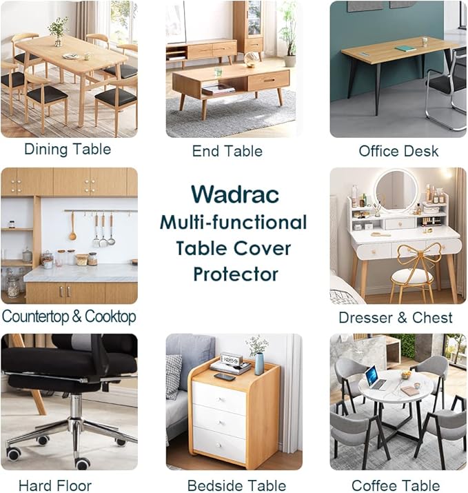Wadrac Clear Plastic Dining Table Protector 42x66 Clear Office Desk Pad 1.5mm Thick Transparent Plastic Tablecloth Pad Non-Slip Waterproof Clear PVC Table Cover Mat Chair Floor Protector Scratchproof