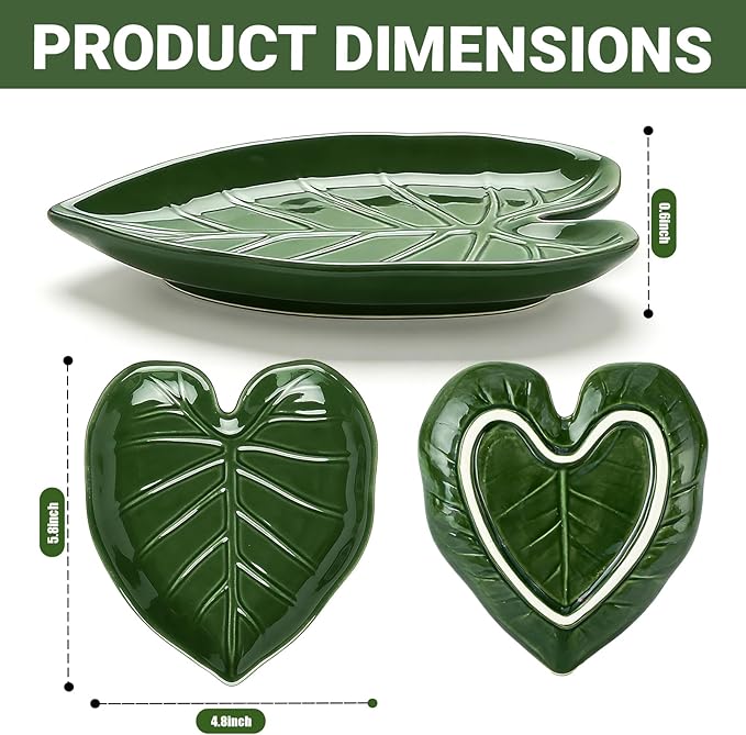 Cute Leaf Ceramic Spoon Rest, Keeps Counters Clean, for Stove Top and Kitchen Counter, Decorative Green Spoon Holder, Kitchen Decor Gift