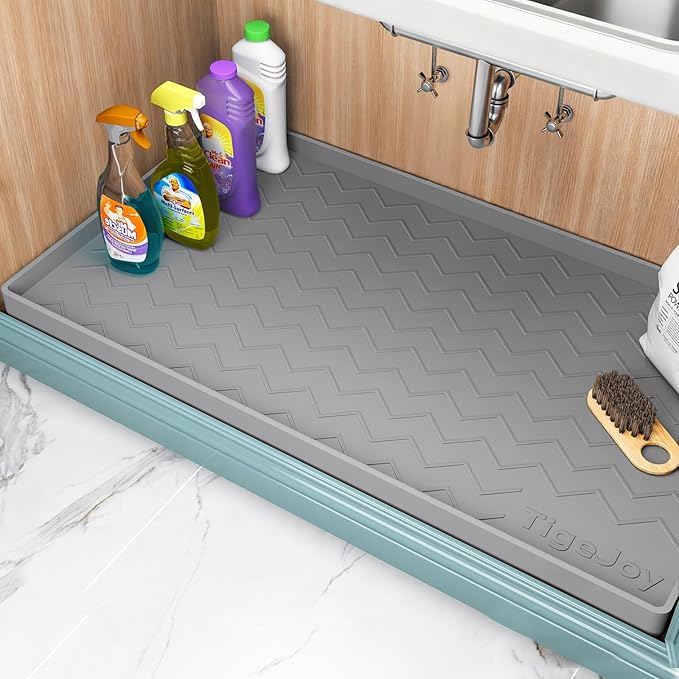 TigeJoy 25" x 19" Under Sink Mats for Kitchen Waterproof, Leak-Proof Silicone Mat Sink Protector and Cabinet Liner, Kitchen Essentials Organizer and Storage, Boot or Shoe Tray, Pet Feeding Mat