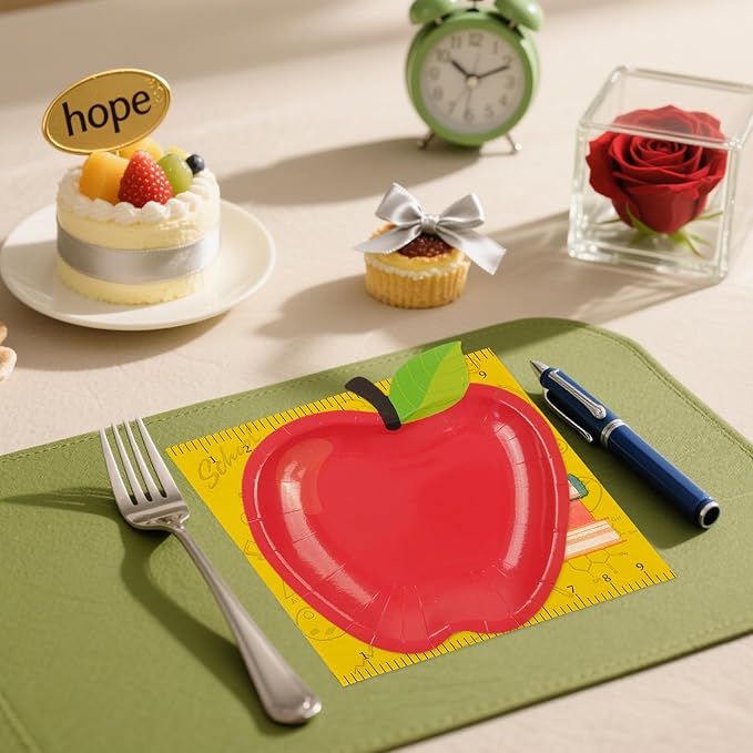 40 PCS Back to School Apple Paper Plates and Napkins Decorations, First Day of School Disposable 7 Inch Dessert Plates Tableware Set for Composition Notebook Classroom Pre K Teacher Party Supplies