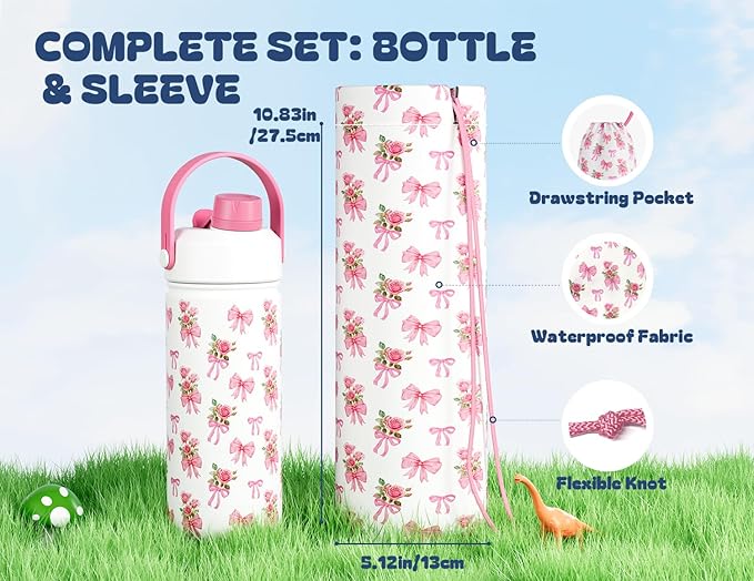 18 oz Insulated Girls Water Bottle: Spill-Proof, Stainless Steel Cup with Straw Spout Lid, BPA-Free, Cupholder Friendly, 24H Cold for School, Camping, Sports, Birthday Gift for Kids (Rosy Bouquet)