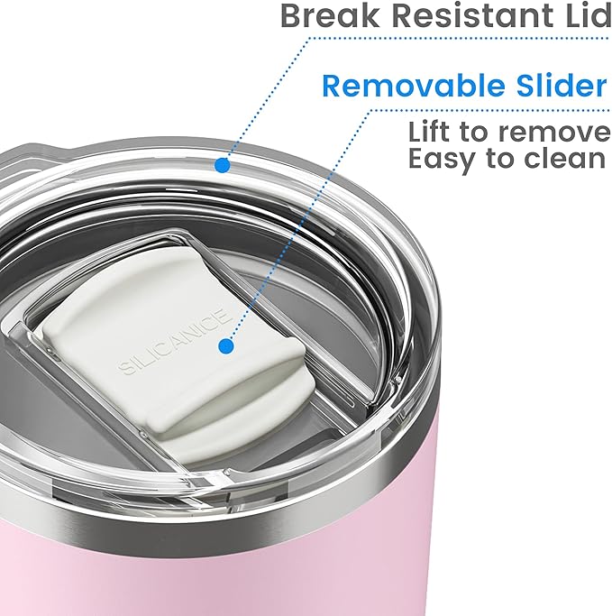 20oz Hygienic Stainless Steel Vacuum Insulated Tumbler w/ Easy-On/Easy-Off Lid - Removable slider, Double Wall 18/8 Travel Mug, BPA-Free, Fits Cup Holders, Premium Quality, Smart Value - Pink Sand