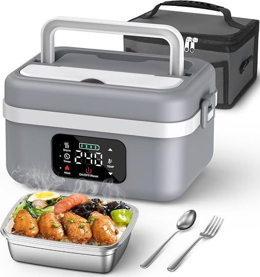 ODSD Cordless Electric Lunch Box for Adults, 16000mAh Rechargeable Self-Heating Lunch Box Food Warmer with Timer & Adjustable Heating, 34oz/1L Container with Insulated Bag for Office Car Outdoor