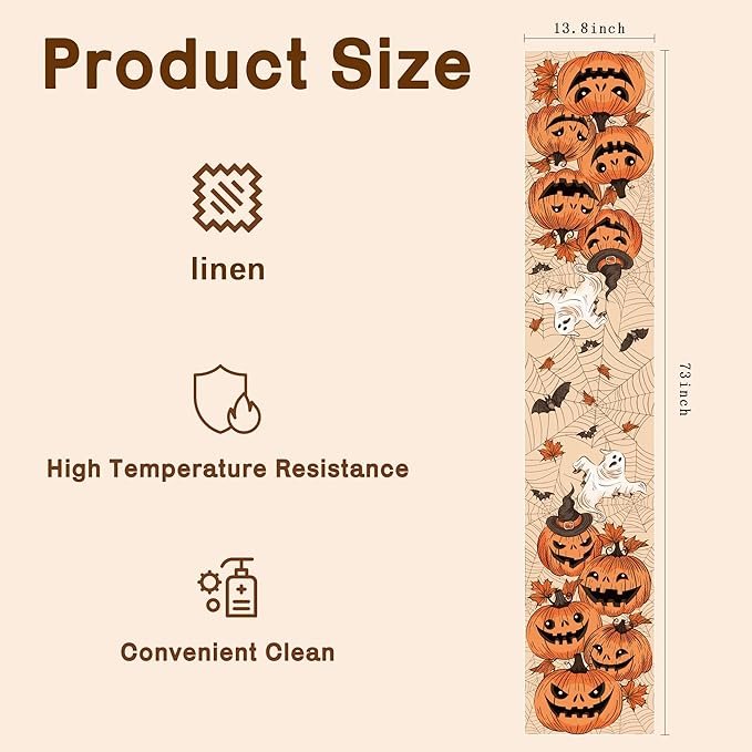 OHOME Halloween Decor Indoor - Table Runner Indoor Outdoor - Halloween Decorations Party Favors Supplies Backdrop Tablecloth for Home Office Kitchen