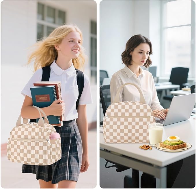 KUBYA Lunch Box for Women, Cute Corduroy Insulated Lunch Bag Women Reusable Work Simple Adults Large Lunch Boxes Tote Bag Men Cooler Bag